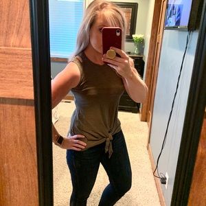 Army green tie front tank top